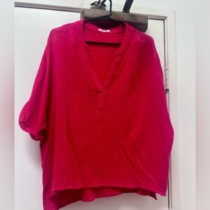 Chic Red V-Neck Blouse